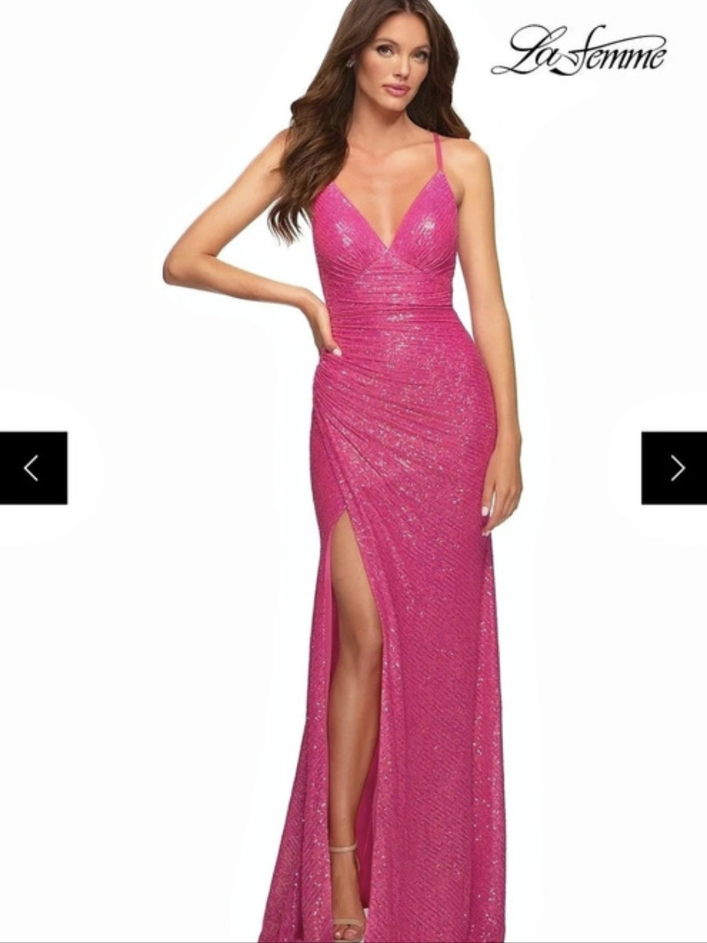 La Femme 31298 Sequin V-Neck Evening Gown Maxi Dress Pink Size 8